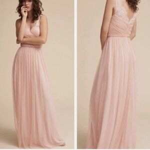 Hitherto BHLDN Blush Lace & Tulle Gown | Romantic V-Neck Maxi Dress